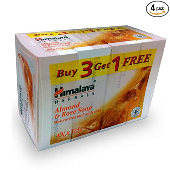 Himalaya Almond and Rose Soap, 125g (Buy 3 Get 1 Free)