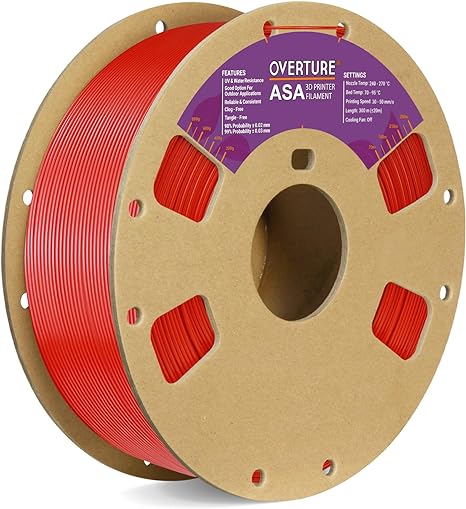 OVERTURE ASA Filament 1.75mm, 1kg Spool (2.2lbs) 3D Printer Filament, Premium Anti-UV, ASA Filament Perfect for Printing Outdoor Functional Parts, Dimensional Accuracy  /- 0.03 mm (Red)