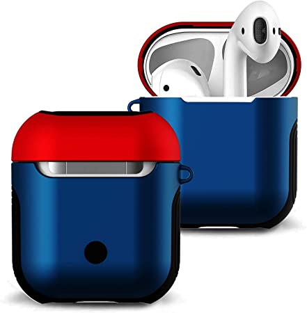 Airpods Case Cover Skin - Romozi Soft Silicone Case  Hard Cover Dual Layer Air Pods Case,Shockproof Drop Proof with Lanyard AirPod Case Compatible Apple Airpods Accessories (Blue Red)