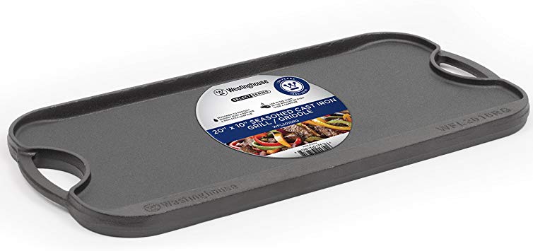 Westinghouse WFL2010RG Cast Iron Reversible Grill/Griddle, 20" x 10.44", Black