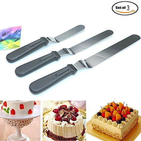 Set of 3 Professional Stainless Steel Cake Decorating Frosting Spatulas By IDS (6 inch, 8 inch and 10 inch)