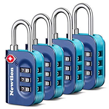 Newtion TSA Lock 4 Pack,TSA Approved Luggage lock,Travel Lock with Double Color Alloy Body,Combination Padlock for Luggage (Blue 4Pack)