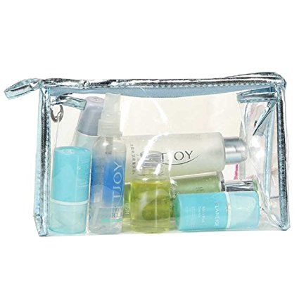 DZT1968(TM)Waterproof CLear Hand Pouch Bag With Zipper For Cosmetic Wash Versatile Storage (Blue)