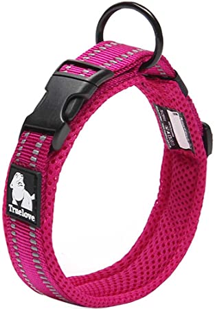 Creation Core Reflective Dog Collar with Ring Breathable Mesh Soft Padded Adjustable Nylon Pet Collar 0.8" Wide, Pink S