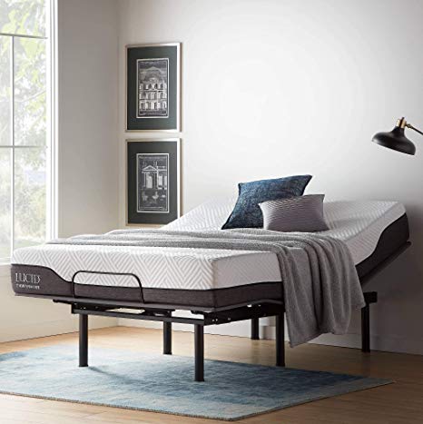 LUCID LUL150QQAB L150 Bed Base – Upholstered Frame – Head and Foot Incline – Wireless Remote Control Adjustable, Queen, Charcoal