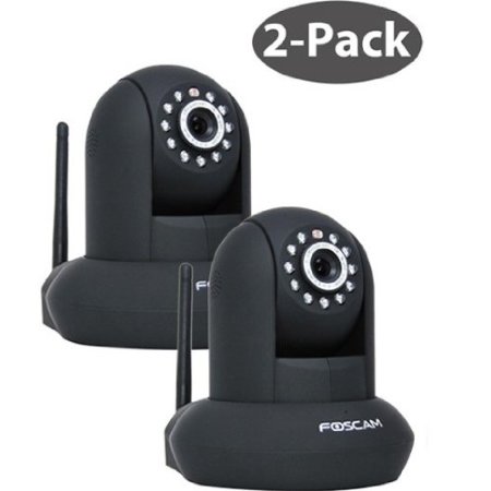 Foscam FI8910W Wireless/Wired Pan & Tilt IP/Network Camera with IR-Cut Filter for True Color Images - 8 Meter Night Vision and 3.6mm Lens (67° Viewing Angle) 2-Pack - Black