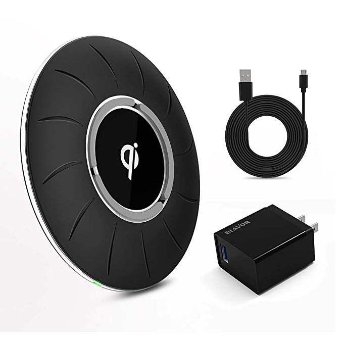 BLAVOR Qi-Certified Wireless Charger Fast Charging Pad 10W/7.5W/5W Compatible with All Qi-Enabled Phones(QC 3.0 Adapter and 4.9ft Charging Cable) (Black-2ndG)