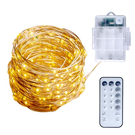 UNIFUN String Lights, 39.37ft 120 LEDs Christmas Lights Waterproof Battery Operated Fairy Lights with RF Control Dimmable Festival Decorative Lights for Patio, Garden, Bedr(Warm White)