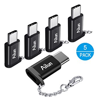 USB Type C Adapter,[5Pack] Ailun USB C to Micro USB Convert Connector,Compact with Keychain,Sync and Charge,for MacBook,ChromeBook Pixel,Nexus 5X,6P,Nokia N1 and Other Type C cable Port Devices