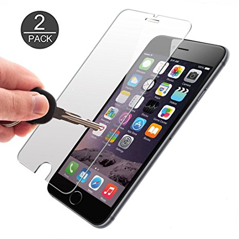 iPhone 6 Screen Protector, [2 PACK] Gkeeny Clear Premium Tempered Glass Screen Protector for iPhone 6s