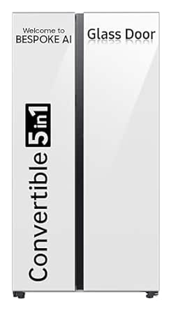 Samsung 653 L, 3 Star, Bespoke, Glass Door, Frost Free, Double Door, Convertible 5-in-1 Digital Inverter, Side By Side AI Enabled Smart Refrigerator with WiFi (RS76CB811312HL, Clean White, 2024 Model)