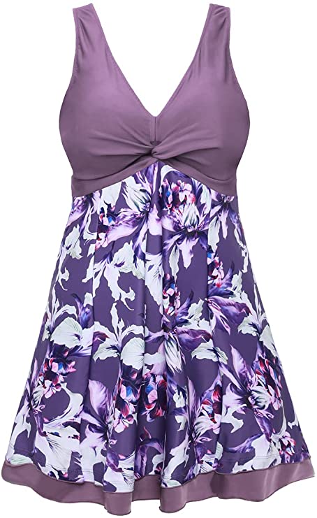 MiYang Women's Plus Size Printing Padded High Waist Swimdress