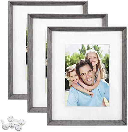 Sindcom 8x10 Picture Frame with Mat and High Definition Glass Front, Rustic Photo Frames for Wall or Tabletop Display,Set of 3,Light Grey