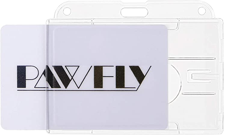 Pawfly 5 Pack Horizontal 2-Card Badge Holder Crystal Clear Polycarbonate ID Credit Card Protector with Thumb Slide Slot