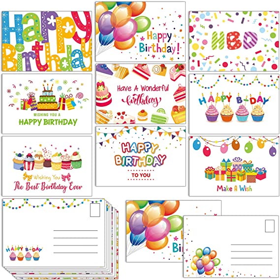 45 Pieces Birthday Postcards Double-Sided Birthday Note Cards Greeting Cards Assortment for Birthday Present Anniversary Party