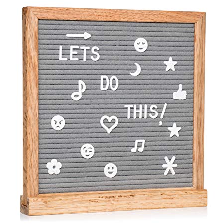 Gray Felt Letter Board with 696 Letters, Numbers & Symbols 10x10 inches :: Changeable Letter Board for Quotes, Messages, Displays & More :: Hangs or Stands Alone:: Includes Bonus Storage Bags
