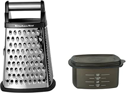 KitchenAid Gourmet 4-Sided Stainless Steel Box Grater with Detachable Storage Container, Small, Black