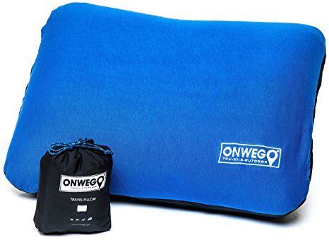 ONWEGO ‘Soft-Top’ Inflatable Backpacking, Camping, Travel Pillow - Ultralight, Compact, Portable, Easy Carry On - Car, Airplane, Bus, Train