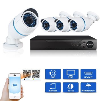 JOOAN 704NVR-4Y 4CH NVR Kit 720P POE Camera System HD Security IP Camera System CCTV Monitor System Complete Surveillance Network Camera System Home Video Camera System