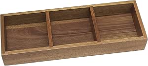 Lipper International Acacia Wood Drawer and Desk Organizer Tray for Office Supplies or Household Items, 3 Compartments, 12” x 4 1/8" x 1 3/4”