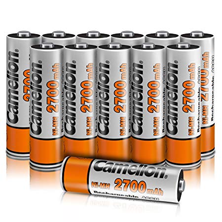 Camelion AA 2700mAh High Capacity Rechargeable Battery (12 Pack) AA NiMH Batteries With Battery Storage Case For high Drain Devices,Toys, Shavers, Gaming Controls, Flashlights, Boombox, Microphones