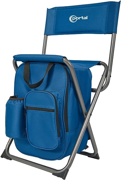 PORTAL Backpack Cooler Chair Camping Stool Lightweight Folding Seat with Backrest and Quick Handles for Fishing Hiking Hunting, Supports 225 lbs(Blue)