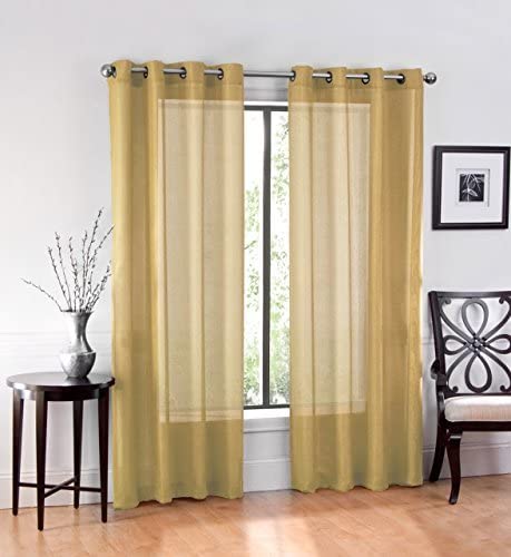 Ruthy's Textile 2 Piece Window Sheer Curtains Grommet Panels 54" X 84" Total 108" X 84" -Gold