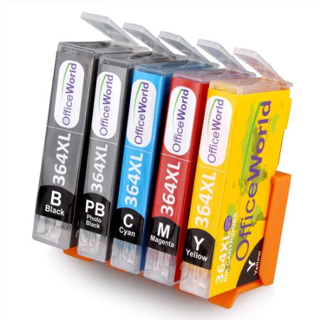 5x OfficeWorld 364XL Combo Pack Includes Photo Black High Capacity Compatible Ink Cartridges for HP Photosmart 5510 5512 5514 5515 5520 5522 5524 6510 6520e 7510 7520 7515 B8550 C5324 C5370 C5373 C5380 C5383 C5383 C5388 C5390 C5393 C6324 C6380 D5460 D5463 D7560 B010A B109A B109B B109F B109N B110A B110C B110E B111A B209A B209C 1-Black 1-Photo Black 1-Cyan 1-Magenta 1-Yellow