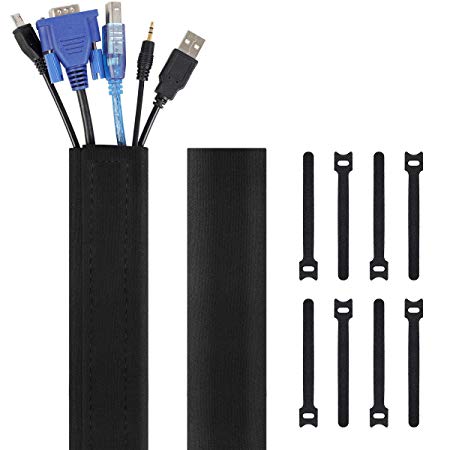 Kootek 118-Inch Cable Management Sleeves with Cable Ties, Neoprene Cable Organizer Cord Cover Wire Hider for TV Computer Office Theater (Large, Black)