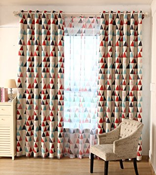 AliFish 1 Panel Geometric Triangle Pattern Thermal Insulated Semi-Blackout Curtains Room Darkening Children's Study Room Curtains for Boys Girls Kids Room Grommet Process W39 x L84 inch