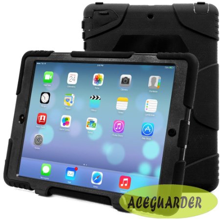 Ipad Air Case,aceguarder Ipad Air Case Cover *New* [Kidproof ] [Rainproof] [Dustproof] [ Shockproof] [ Anti-wrestling] Multiple Protection Silicone Plastic Standing Case for Ipad Air 5 Designed for Outdoor and Travel Gifts (Carabiner) (whistle) (capacitor Pen Handwriting)----aceguarder Brand (Black-black)