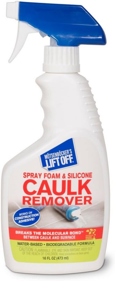 Motsenbocker’s Lift Off 41116 16-Ounce Silicone Latex Caulk and Foam Sealant Remover Spray is Safe on Showers, Construction Adhesives, Stainless Steel, Ceramic Water-Based and Biodegradable, White