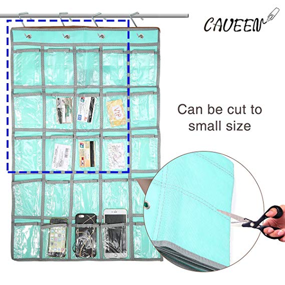 Caveen Classroom Pocket Chart Sundries Closet Pocket Chart for Cell Phones Holder Wall Door Hanging Organizer (25 Pockets) (Blue)