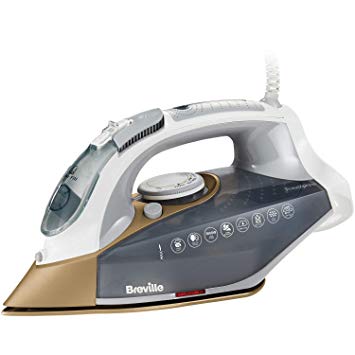 Breville VIN406 PressXpress Steam Iron, 2600 W, 170G Steam Shot, Multi-Directional Ceramic Soleplate, 400 ml Water Tank, White & Satin Gold