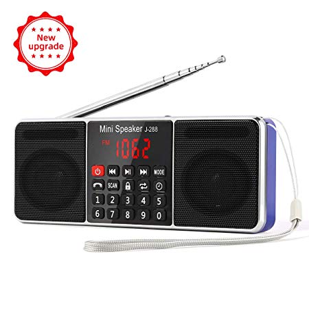 PRUNUS J-288 AM/FM Radio Portable, Hands-Free Bluetooth Radio Stereo Speaker with Sleep Timer, Power-Saving Display, Ultra-Long Antenna, AUX Input & USB Disk & TF Card MP3 Player(Blue)