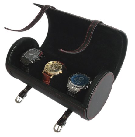 Sodynee® Big 9" High Quality Pu Roll Traveler's Watch Organizer Case Box for 3 Watch, Black