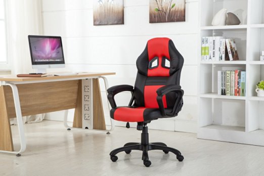 Belleze Deluxe Ergonomic Racing Computer Style PU Leather Office Chair Swivel High Back -Red