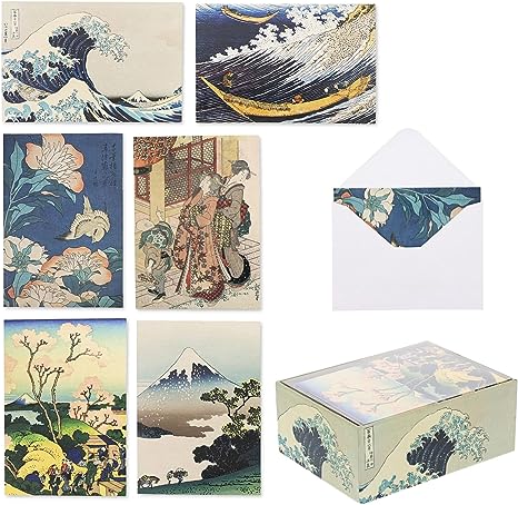 The Gifted Stationery 36-Count Assorted Box All Occasion Greeting Cards with Envelopes, Notecards, Artistic Design Inspired by Japanese Hokusai Painting, 5 x 3.5 in