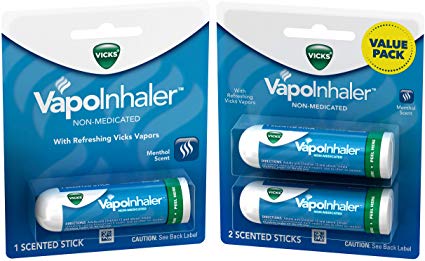 Vicks Vapoinhaler Portable Nasal Inhaler, Non-Medicated Vapors to Breathe Easy, 3 Count