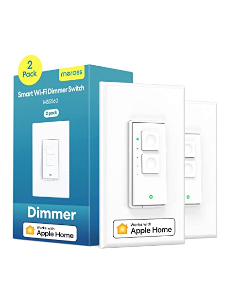 Meross Smart Single Pole Switch, Smart Dimmer Switch for LED Light, Compatible with Apple HomeKit, Alexa, Hey Google and SmartThings, Neutral Wire and 2.4GHz Wi-Fi Connection Required, No Hub Required, White, 2 Pack