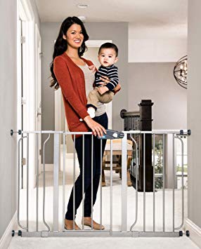 Regalo Easy Step 49-Inch Extra Wide Baby Gate, Includes 4-Inch and 12-Inch Extension Kit, 4 Pack of Pressure Mount Kit and 4 Pack of Wall Mount Kit, Platinum