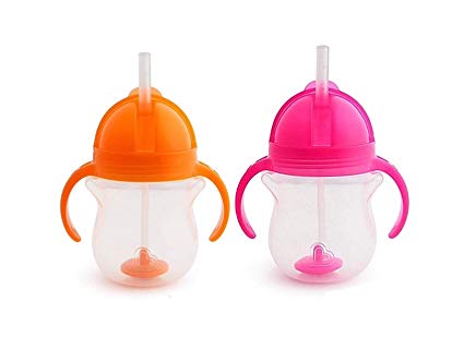 Munchkin Click Lock 7 Ounce Weighted Flexi-Straw Cup, 2 Pack, Orange/Pink
