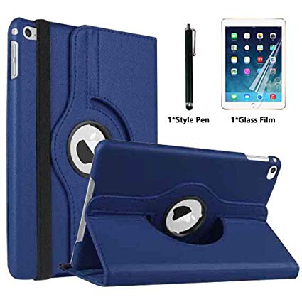 R.SHENGTE Case for iPad Mini 4 / Mini 5 (2019),360 Degree Rotating Folio Stand Case Smart Protective Cover with Auto Wake/Sleep Fit iPad Mini 5th Generation,Bonus Stylus Pen,Screen Film (Blue)