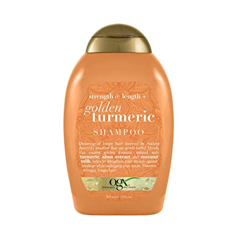 OGX Strength & Length   Golden Turmeric Shampoo with Coconut Milk to Soothe Scalp & Nourish Hair, Ayurveda Sulfate-Free Surfactants for Stronger & Longer Hair, 13 fl. oz