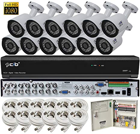 CIB Security H80P16K2T56W-12KIT-W 16CH 1080P Video Security DVR, 2TB HDD & 12x2.1-MP 1920TVL Night Vision Camera, White
