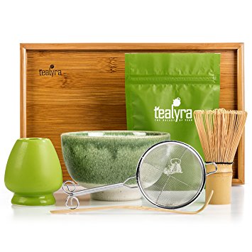 Tealyra - Matcha - Connoisseur Ceremony Start Up Kit - Complete Matcha Green Tea Gift-Set - Imperial Matcha Tea Powder - Japanese Made Green Bowl - Bamboo Whisk Scoop and Tray - Holder - Sifter