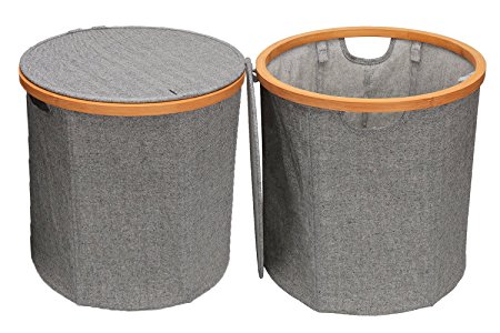 StorageWorks Cotton Cylindric Pop-up Storage Basket, Foldable Hamper Organizer, Gray, Medium, 2-Pack