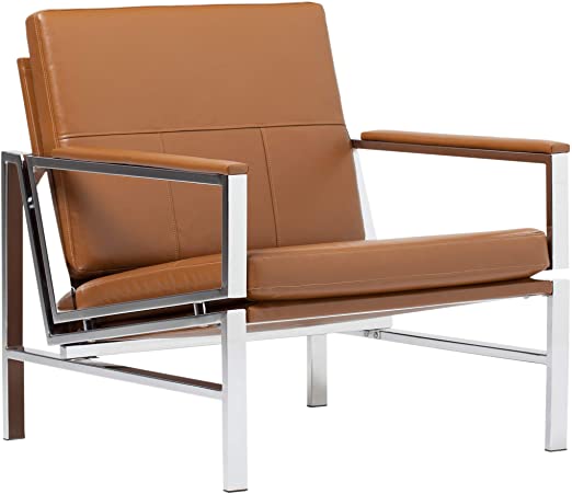 Studio Designs Home Modern Atlas Accent Chair for Living Room Bedroom, Bonded Leather, Carmel, 72004