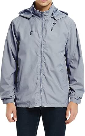 Mens Lightweight Windbreaker Waterproof Rain Jacket with Removable Hood