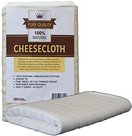 Cheesecloth - Unbleached Grade 50 Natural Cotton Cloth - Best for Cooking Food, Making Cheese, Straining Nut Milks, Basting Turkey - 5 Sq Yards from Pure Quality - Washable and Reusable Strainer